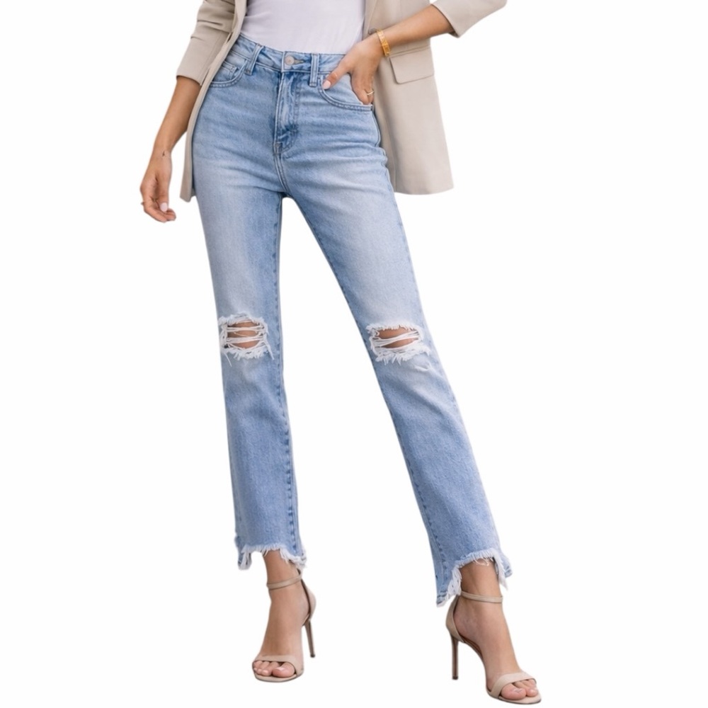 L’Agence Women’s Size 28 High Line Skinny Jeans Blue Fade Out Raw Hem High Rise